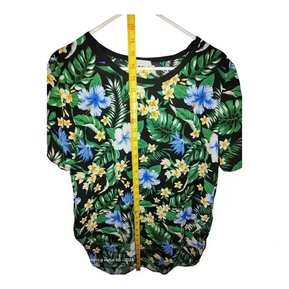 Lush Blouse High Low Top Women's Hawaiian Floral Short Sleeve Scoop Neck Size M - Picture 6 of 9